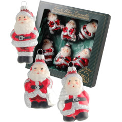 Krebs Glas Lauscha - Glass Christmas Tree Decorations - Mini Santa Claus in Red and Silver - 7-9 cm - Pack of 6