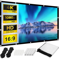 Zhufas Projection Screen, 100 Inch Projector for Indoor and Outdoor Screens, 16:9 HD 4K Foldable Portable Projection Screen 221 x 125 cm, Projector Screens for Camping and Home Cinema
