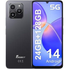 FOSSiBOT 5G Mobile Phone F11, Smartphone without Contract, 24GB+128GB, Android 14 Simlock-free Mobile Phones, Dual SIM, 6.745 Inch HD IPS Display, 50MP+8MP, GPS/WiFi/OTG/NFC/Fingerprint/Face