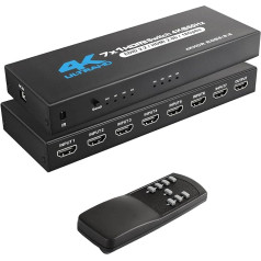 HDMI Switch 7 in 1 Out 4K @ 60Hz 7x1 HDMI Switch Switcher with IR Remote 7 Port HDMI Selector Box Support HDMI 2.0 Dolby Vision/Atmos HDR10 for Switch Xbox PS5/4 Roku Fire Stick