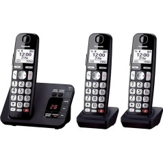 Panasonic KX TGE823EB Digitales Schnurlostelefon, ca. 40 Minuten, Anrufbeantworter mit Störanrufsperre und eigener Taste, verstärkter Ton, dreifach schwarz