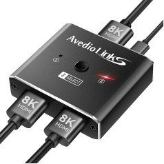 8K HDMI Switch Splitter, avedio links Aluminium Bi-Directional HDMI Switch 2 in 1 Out or 1 in 2 Out, HDMI 2.1 Switcher Splitter Supports 8K 4K for PS5/4 HDTV