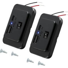 Giantdeer USB C Socket 12 V, Dual USB Quick Charge Panl, Type C USB C Camper Socket with On/Off Switch, PD2.0 Type C and QC3.0 USB Car Socket, for 12 V ~ 26 V Car Bus ATV Marine Trucks (2 Pieces)