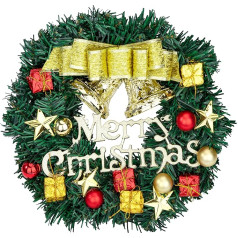 Christmas Wreath, Artificial Christmas Wreath, 30 cm, Door Wreath, Christmas Door Wreath with Ball, Bowknot, Christmas Decoration (J04)
