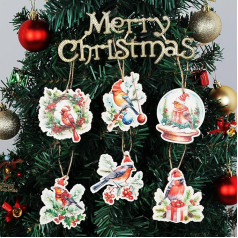 Jollyboom Holz Weihnachtsschmuck, 24pcs Vogel Weihnachtsbaum Dekorationen Hängende Ornament Vogel Aquarell Weihnachtskränze für Weihnachtsfeier Dekorationen