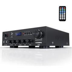 Stereo Receiver and Amplifier Home Audio Bluetooth 5.0 400Wx2 2.1 Channel with Echo/Balance Control with USB/SD/RCA/MIC/FM Input and RCA Output, with Remote Control for