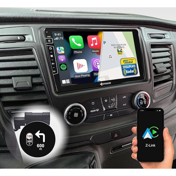 DYNAVIN Android Car Radio Sat Nav for Ford Transit from 2019: 9 Inch OEM Radio with Wireless Carplay and Android Car, Head-up Display, Includes DAB+, D9-TS Plus Flex - C