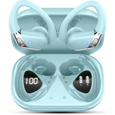 chalvh Bluetooth Sports Headphones, Wireless Bluetooth 5.4 In-Ear Headphones with CVC8.0 Noise Cancelling Microphone, Earbuds 50H IPX7 Waterproof Earphones for Jogging / Running, with USB-C, Blue