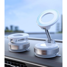 CloudValley Magnetic Car Phone Holder, [360° Adjustable] Car Phone Holder, [Strongest Magnet] Foldable Car Mount with Suction Cup for iPhone MagSafe Series and All Phones, White