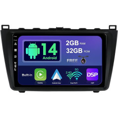 SXAUTO Android 14 Autoradio für Mazda 6 Rui Wing (2007-2012) - Wireless CarPlay/Android Auto - Rückfahrkamera - 2G+32G - Lenkradsteuerung DAB Fast-Boot WiFi DSP Bluetooth5.0 WiFi - 2 Din IPS 9 Zoll