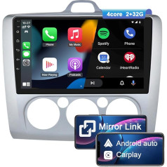 NIKOCENT 9 Inch Car Radio for Ford Focus Exi MT 2 3 MK2/MK3 2004-2011 with CarPlay Android Car, Touchscreen GPS Car Radio Bluetooth EQ Audio RDS HiFi MirrorLink Rear View Camera (Silver, 2GB + 32GB)