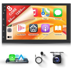 8 Core 6+128G Wireless Carplay Android Car Radio 7 Inch IPS Touchscreen Car Radio with Android Car GPS WiFi Mirror Link Bluetooth FM/RDS/EQ Steering Wheel Control Reversing Camera
