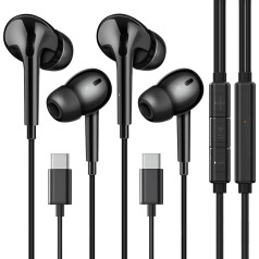 USB C Headphones for Samsung S24 (2 pack), Wired Earphones USB C with Mic & In-Line Controls HiFi Stereo USB C Earphones for Samsung Galaxy S23/S22/21, iPhone 16/15 and More