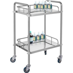 VEVOR Serving Trolley Stainless Steel Serving Lab Trolley 2 Shelves Laboratory Trolley Portable Removal Trolley Medical Dental Lab Cart Transport Trolley Medical Universal Wheels Two Foot Brakes Wide