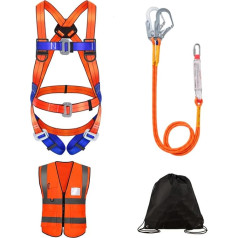 WEIKAXIMU Fall Protection Harness, 5-Point Fall Protection Harness, 2 Hooks, 2 m Safety Rope, with Arrest Device + Bonus: Reflective Vest & Backpack