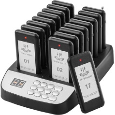 VEVOR Restaurant Pager System, Wireless Queue Signal with 500 m Range, Beeper for Answering Guests with Vibration and Flashing, 16 Pagers for Food Truck, Church