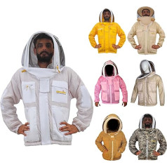 URBANSBEE Beekeeping Jacket 3-Layer Round Hat Pattern Vented Mask Beekeeping Jacket Protection for Beekeepers (2XL, White)