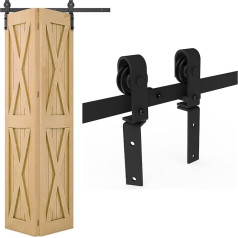 W&H 100 cm / 3.3 ft Sliding Door Complete Set Fitting, Black Sliding Door Fitting for 2 Doors, Folding Door Sliding Door Rail, Space-Saving Barn Door Track Set
