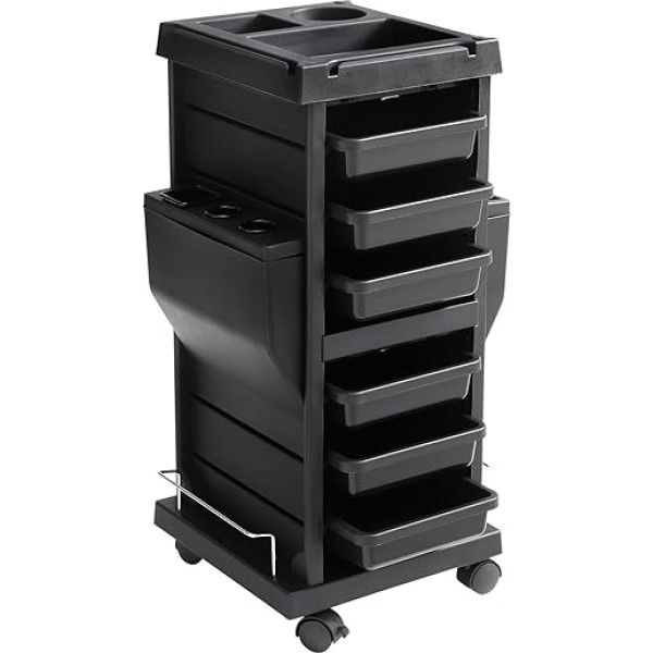 VEVOR Salon Trolley, Lockable Stylist Barber Cart with 6 Removable Drawers and Tool Holder, Plastic Barber Trolley with Lockable Wheels for Beauty Spa Hairdresser