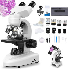 Binocular Microscope, 40X-1000X, Slide Ruler, 4 Objective Lenses, Coarse and Fine Focus, with WF 10X/25X Eyepieces, Accessories, Carry Case