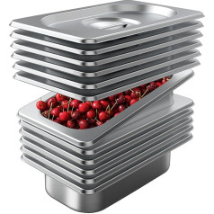HNEDSEN 6 Pieces Stainless Steel Hotel Pans with Lids 1/4 Size 4 Inch Deep Steam Table Metal Food Pan Steamer for Buffet Catering Pans Metal Commercial Kitchen Pans