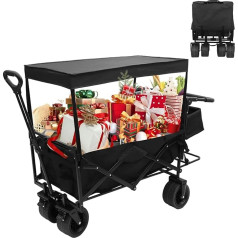 Nice C Folding Trolley, Outdoor Utility Trolley, Garden Trolley, Heavy Duty for 200 kg, Large Wheel for Sand, Large Capacity, All Terrain Wheels (1, Stroller Trolley, Black)