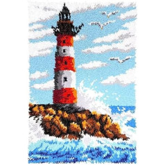 ROCKY&CHAO Latch Hook Rug Kit DIY Latch Hook Carpet Making Kit for Adults Kids Cross Stitch Kit Carpet Making Home Decoration 60x40cm (Lighthouse)
