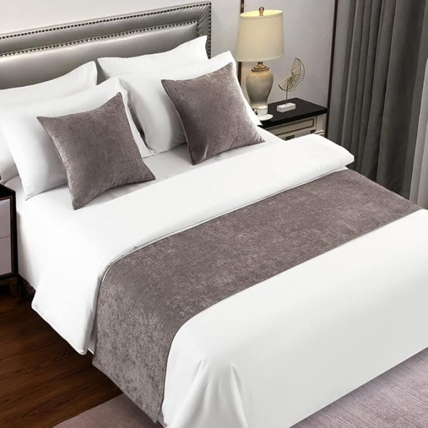 AMBERIS Bed Runners & Scarves Grey, Chenille Durable Decorative Bed Scarves for Home and Hotel