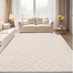 SHACOS Short Pile Living Room Rug 160 x 230 cm, Beige, Modern, Non-Slip, Washable, Living Room Rug with High/Low Effect, Fluffy