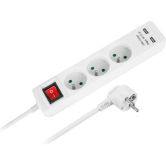 Tīkla pagarināšanas kabelis 3 kontaktligzdas + 2 USB kontaktligzdas ar ieslēgšanas/izslēgšanas slēdzi - 1,5 m