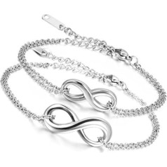 Flongo Womens Ladies 2PCS Elegant Stainless Steel Infinity Love Valentine Anniversary Link Bracelet