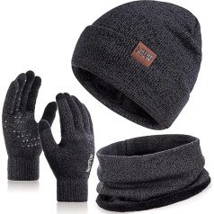Nertpow Hat, Scarf & Glove Sets for Men and Women, Touchscreen Gloves, Winter Beanie Hat, Knitted with Fleece, Lined Scarf, Neck Warmer Gift Set