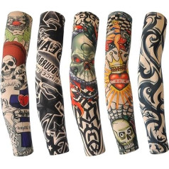 AXKIIN Tattoo Sleeves Outdoor UV Protection Arm Tattoo Arm Stockings Nylon Tattoo Stocking for Rock Star Costume Carnival Party, Pack of 5 for adults