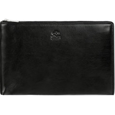 Time Resistance Leather Clutch Men's Organiser Wrist Bag Briefcase Handmade in Italy, black