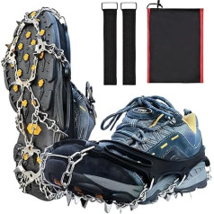 Crampons for Hiking Shoes, with 19 Teeth, Thickened Shoe Claws Made of Stainless Steel, Non-Slip Shoe Spikes for Men, Women, Adults, Children, Fit for Hiking, Trail, Running, Trekking, Size 41-45