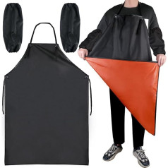 elthmpr Butcher Apron Men - Waterproof Aprons for Men with 2 Sleeves Artificial Leather Apron Black Apron for Dishwasher Kitchen High Performance Apron for Chef Butcher, black