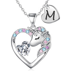 TINGN Unicorn Gift Chain for Girls, 14-Carat Gold-Plated Unicorn Chain, Heart Chain with Letters, Necklace, Jewellery, Birthday Gift for Girls