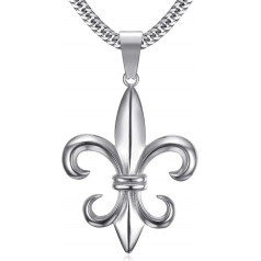 BOBIJOO JEWELRY - Pendant Necklace Fleur de LYS Homme Acier Inoxydable Royaliste Templier Patriote Chaîne 60 cm, Stainless Steel, Fleur,Lys
