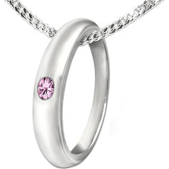 CLEVER Jewellery Silver Baptism Ring with A simple 925 Silver with Zirconia Pink with Curb Chain 36 CM