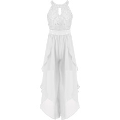 Jugaoge Girls' Lace Jumpsuit Chiffon Jumpsuit Wide Trousers Irregular Trouser Suit Halterneck Top Summer Festive Children's Clothing One-Piece