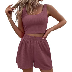 YCBMINGCAN Zweiteiler Damen Musselin Bluse und Shorts Sommer Set Lounge Set Strand Y2K Clothes Sportanzug hawaii outfit damen 2 Teiler Freizeitanzug Loungewear Two Piece für Strand Urlaub