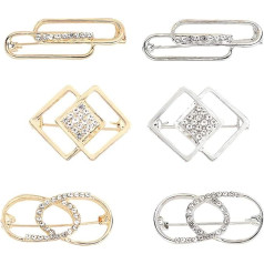 Pack of 6 Women's Safety Pins Crystal Rhinestone Geometric Brooches Vintage Jumper Scarf Clips Shirts Dresses Cardigan Collar Safety Pins