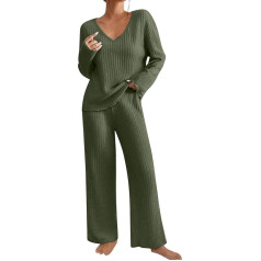 shownicer Women's Two-Piece Knitted Suit, 2-Piece Set, Long Sleeve, Ribbed Knitted Jumper and Trousers, Loungewear Set, Two-Piece Outfit, Leisure Suit, Casual Jogging Suit