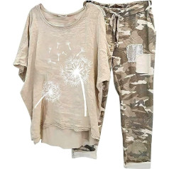 2-Piece Women's Summer Trouser Suit, Elegant Outfit, Casual, Short Sleeve Top, Tracksuits, Camouflage Print Trousers, Sports Suit, Beach Trousers Set, Streetwear, Jogging Suit, Fashionable Suit