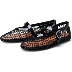MIRAAZZURRA Ballerinas Flats for Women Mesh Ballerina Shoes Fishnet Flat Sandals with Adjustable Buckle Strap