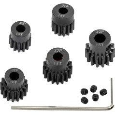 Pack of 5 Black Steel Metal 5 mm Sprocket Motor Gear Sets 13T 14T 15T 16T 17T Compatible with HPI Kyosho Losi Axial Tamiya 1/8 1/10 RC Car Monster Truck Buggy