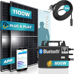 SUNNIVA® Solar System Balcony Power Station Set 1100 W / 800 W Monocrystalline (TSUN Micro Inverter 800 W, 5 m Connection Cable, Balcony Mini PV System), Approval Free Solar Panel Solar Module