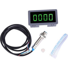 Motor LED Speedometer, DC 8-24V 40mA 10-9999RPM 4 Digital LED Tachometer with Hall Proximity Switch Sensor NPN Green for Industry