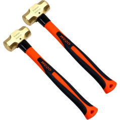 WEDO 2-piece sledge hammer made of brass, 1.4 kg + 1.4 kg, mortising hammer with fibreglass handle, demolition hammer for use in precision demolition work