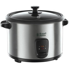 Russell Hobbs Reiskocher [1,8l] inkl. Dampfgarer -Einsatz (Warmhaltefunktion, antihaftbeschichteter Gartopf, Reislöffel & Messbecher, Edelstahl, Glas-Deckel, Schongarer für Gemüse & Fisch etc)19750-56